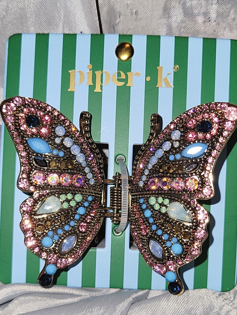 Piper K Pink and Blue Crystal Butterfly Hair Clip Li